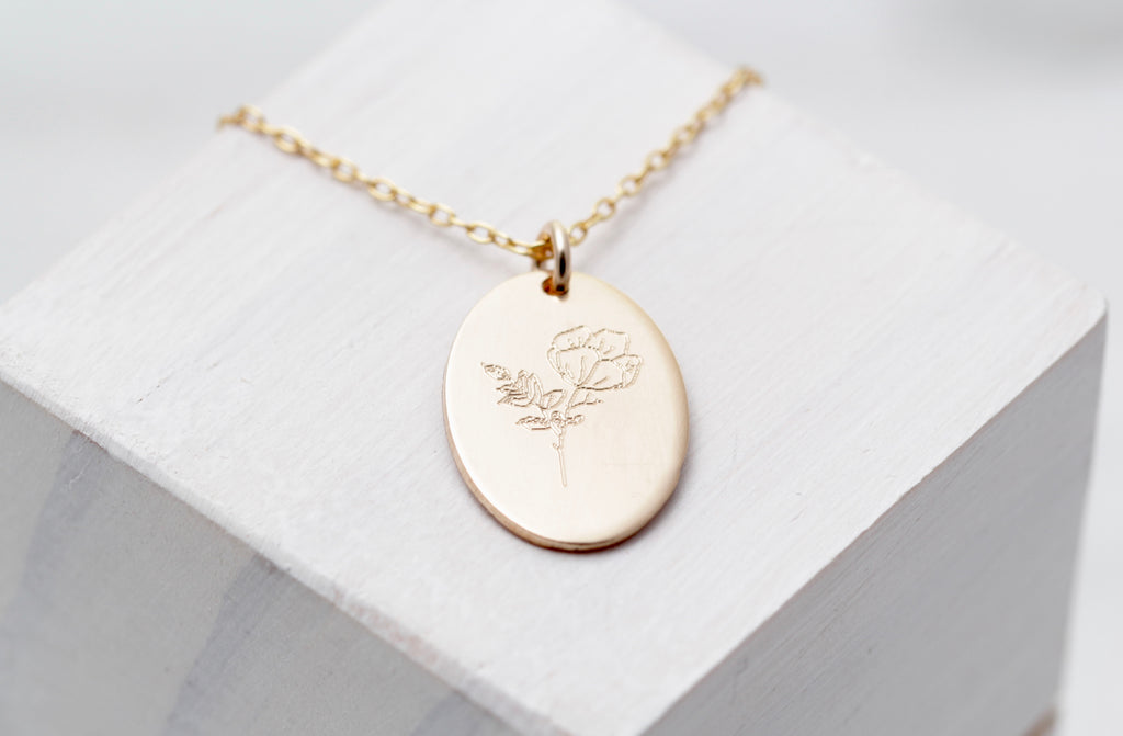 Hand Drawn Oval Flower Necklace