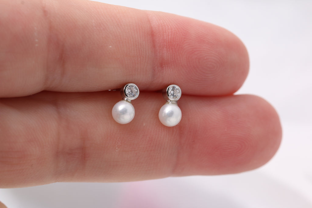 MIni Pearl and CZ Studs