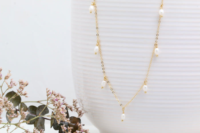 Multi Pearl Dangle Necklace