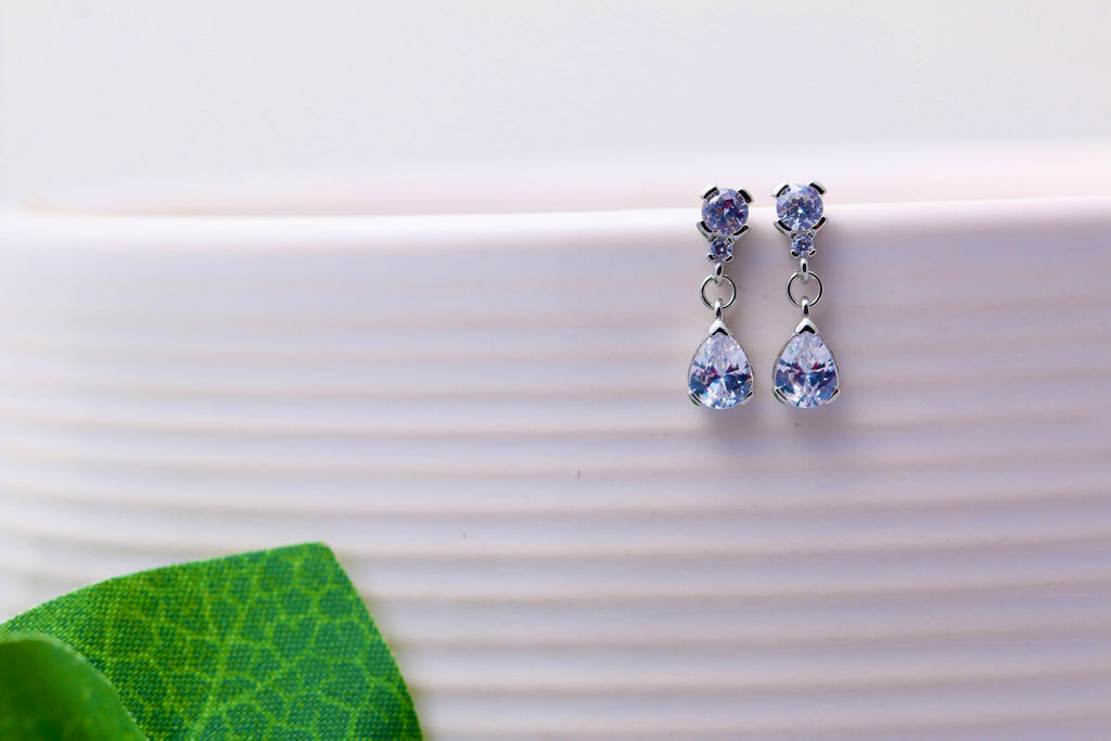 Double CZ Teardrop Stud