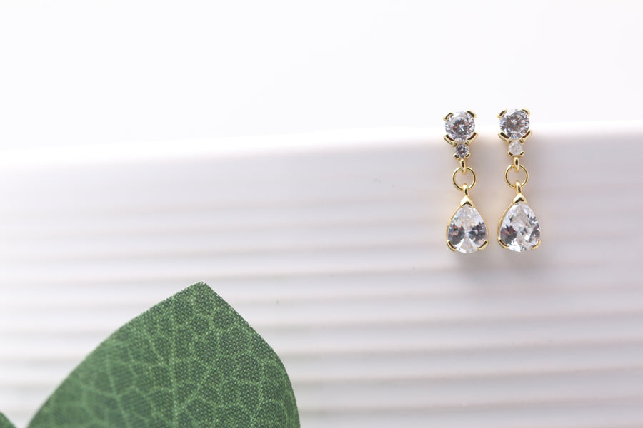 Double CZ Teardrop Stud