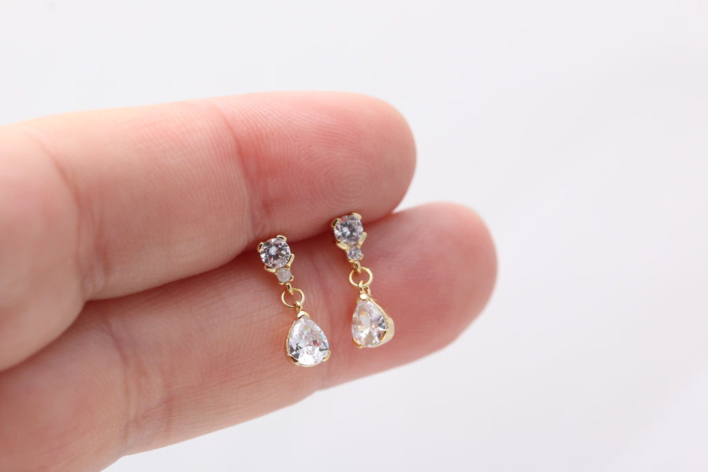 Double CZ Teardrop Stud