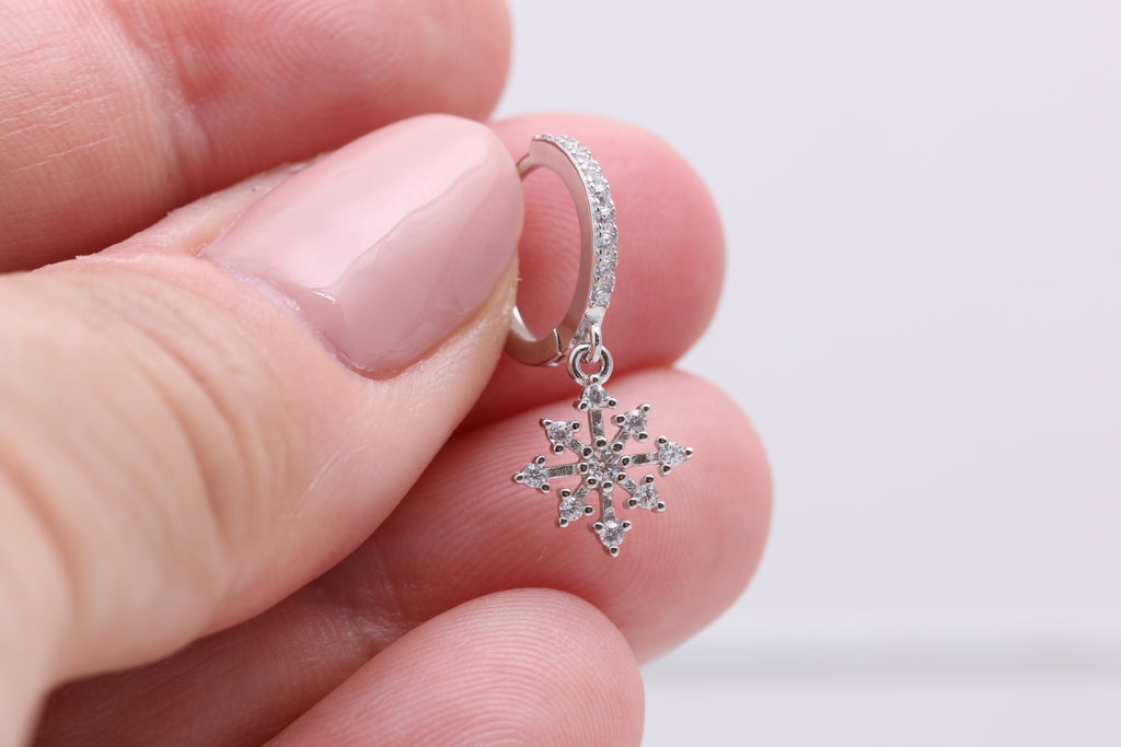 CZ Snowflake Huggies
