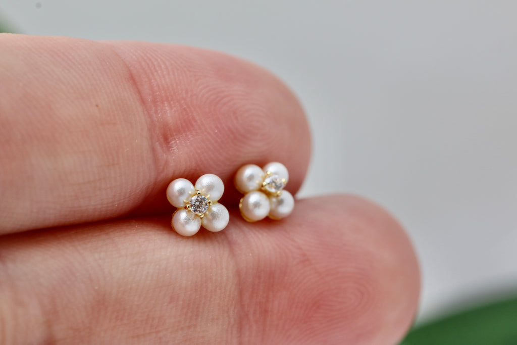 Petite Pearl Flower Studs