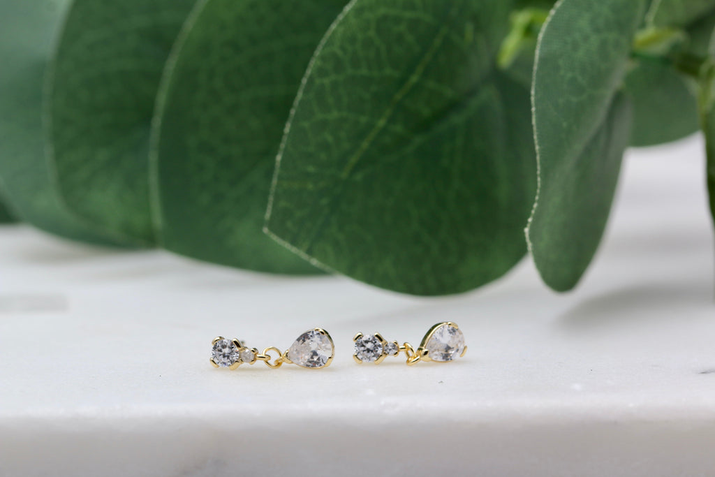 Double CZ Teardrop Stud