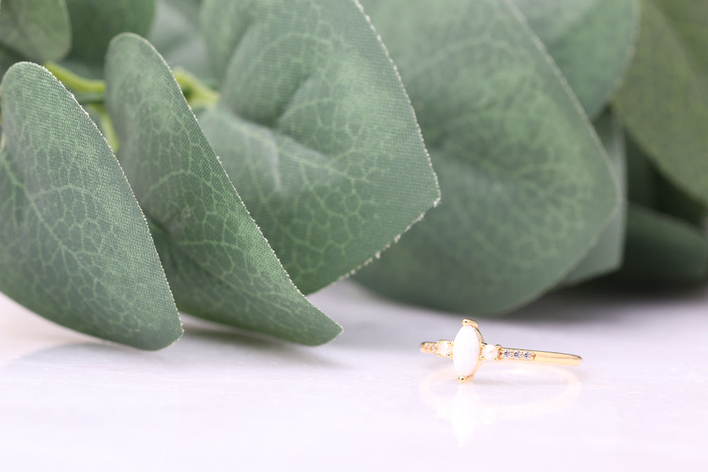 Marquise Opal and Pearl Ring