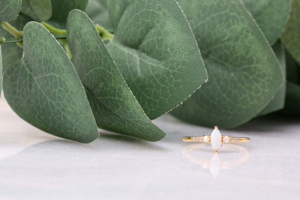 Marquise Opal and Pearl Ring