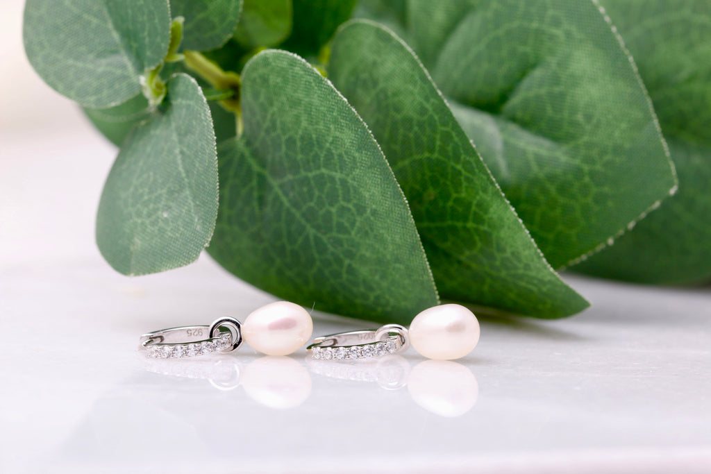 CZ Pearl Drop Huggies