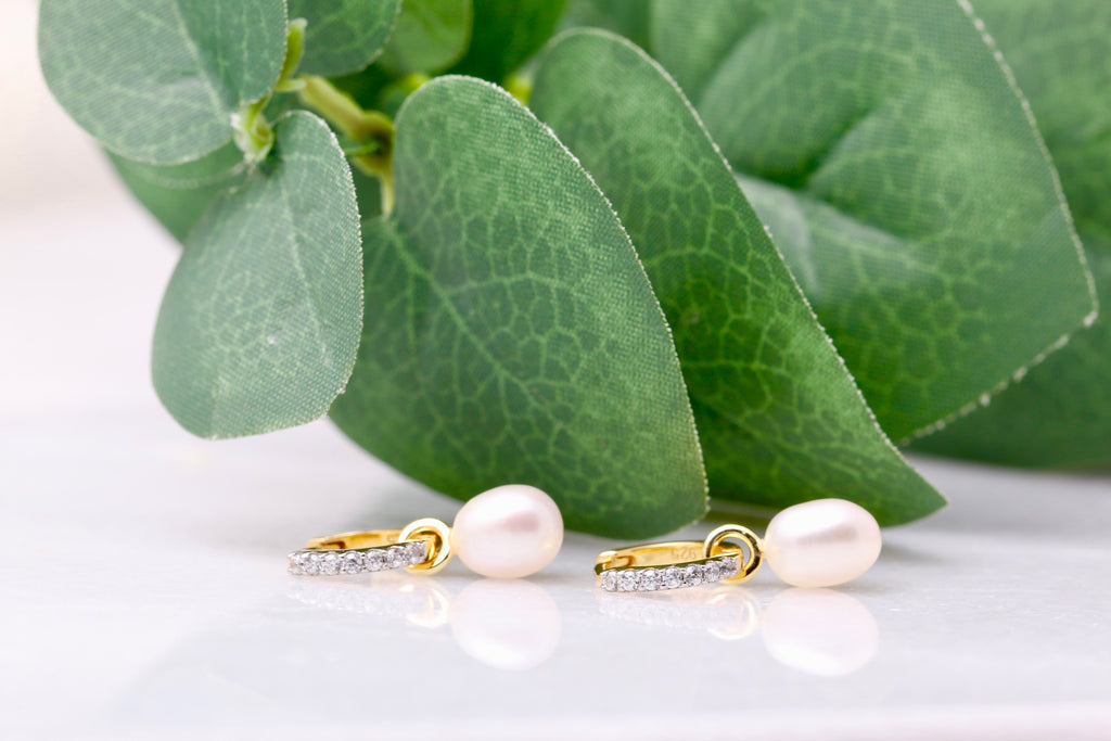 CZ Pearl Drop Huggies