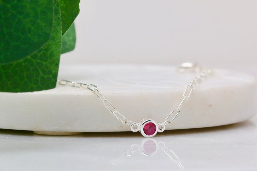 Sterling Link Chain Birthstone Bracelet