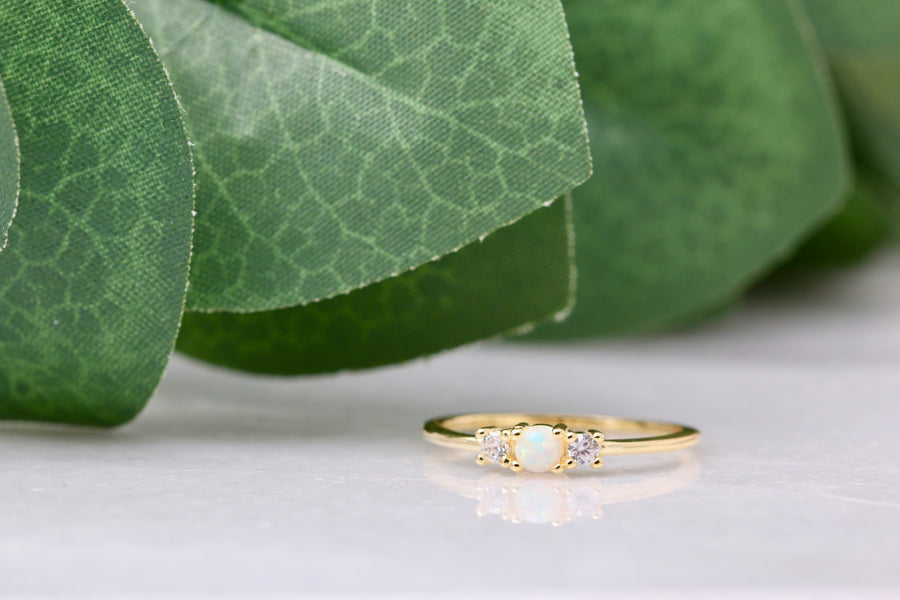 Petite Opal and CZ Ring