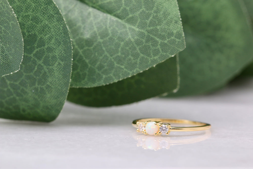 Petite Opal and CZ Ring