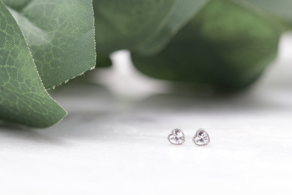 Teenie CZ Heart Studs