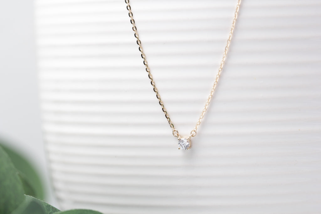 10K Teenie CZ Solitaire Necklace
