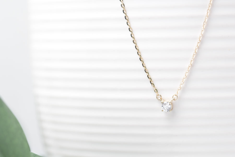 10K Teenie CZ Solitaire Necklace
