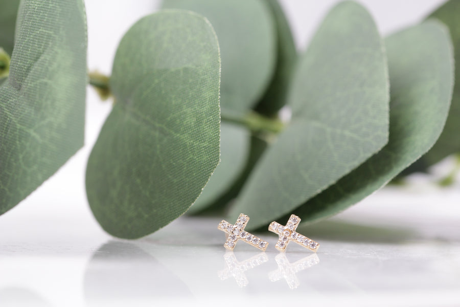 10K CZ Cross Studs