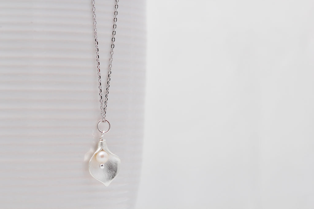 white gold calla lily necklace Calla Lily Necklace – Reiko Designs Jewellery