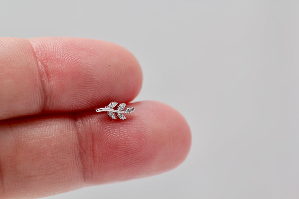 Tiny Crystal Leaf Studs