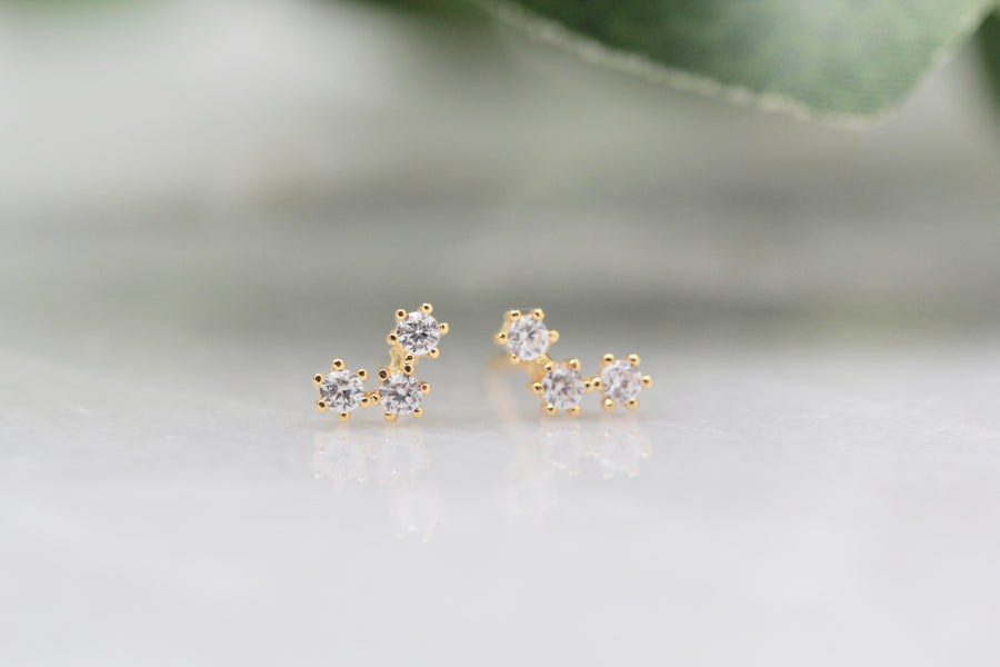 Tiny Triple CZ Studs