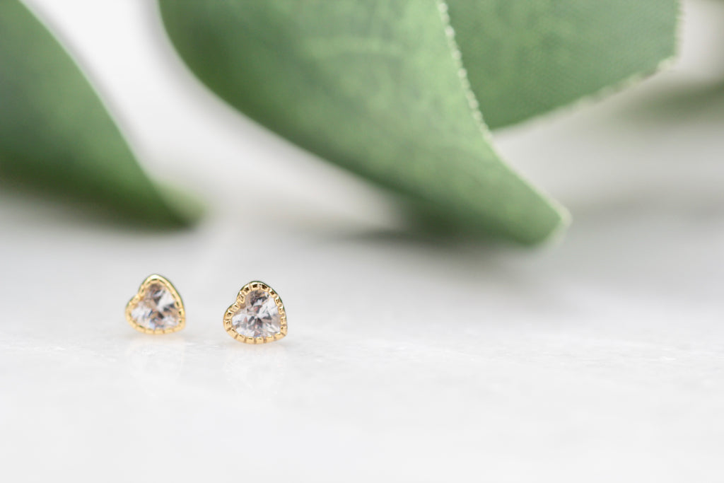Teenie CZ Heart Studs