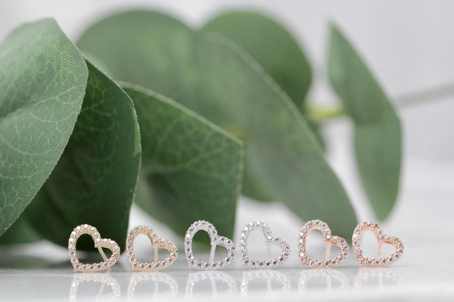10K Open CZ Heart Studs