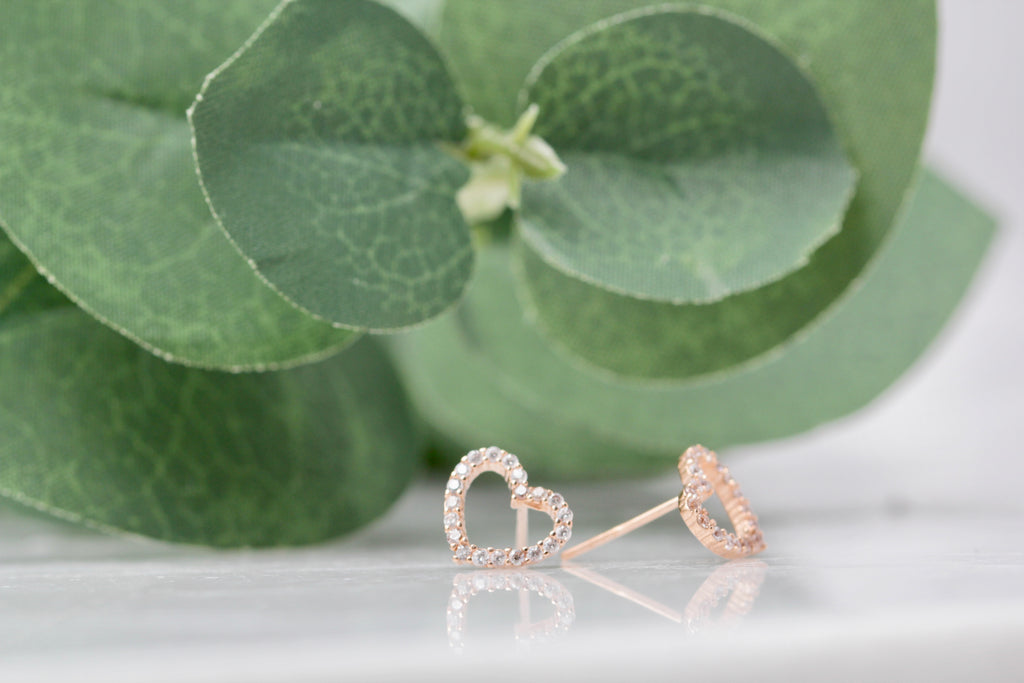 10K Open CZ Heart Studs