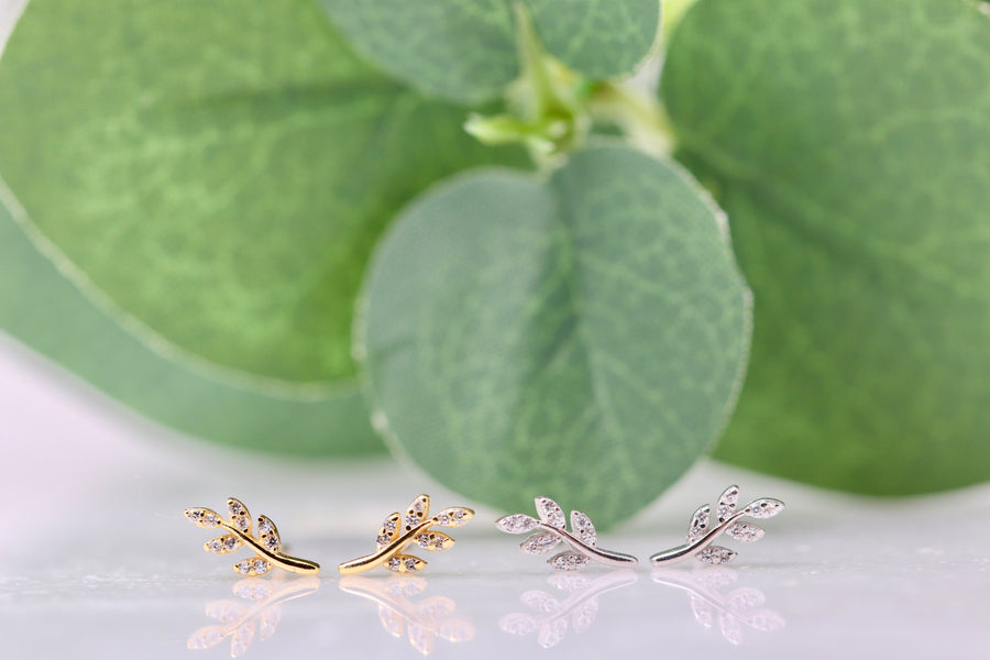 Tiny Crystal Leaf Studs