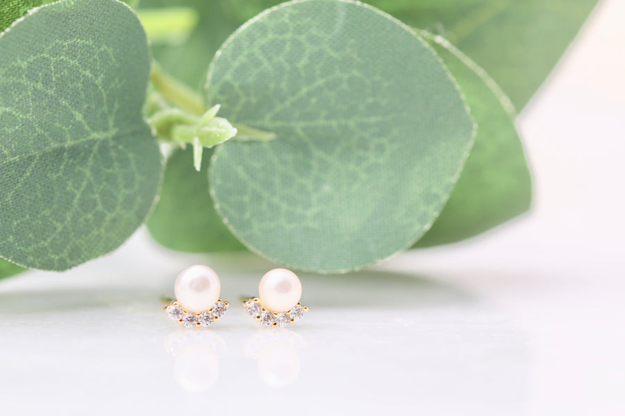 Teenie Pearl CZ Studs