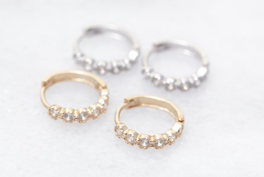 14k White Gold CZ Huggies
