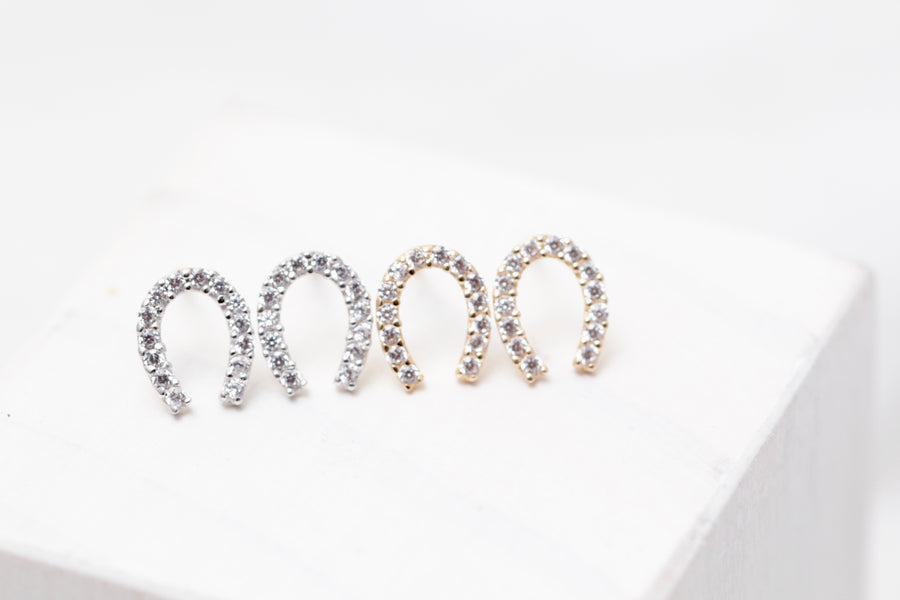 14K Pave Horseshoe Studs