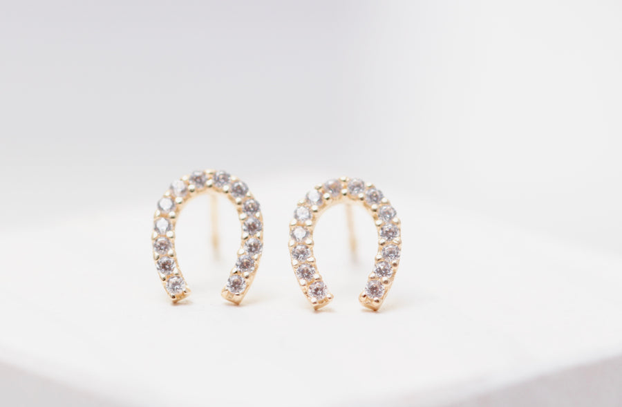 14K Pave Horseshoe Studs