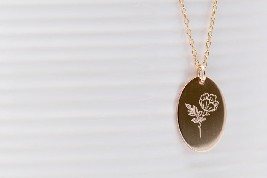 Hand Drawn Oval Flower Necklace