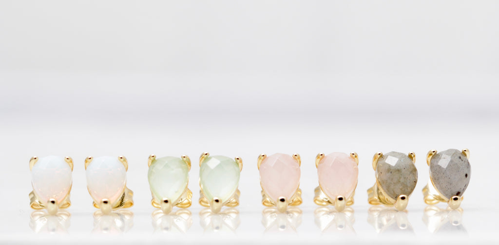 Tear Drop Gemstone Studs